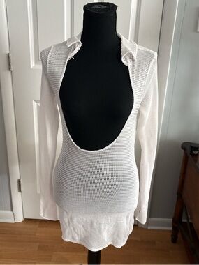 Source Unknown White Open-Back Mesh Mini Dress